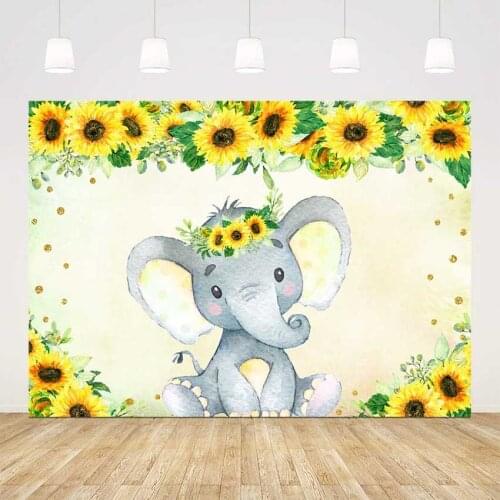 Sunflower elephant backdrop baby shower party decoration gender reveal background boy baby shower backdrop dessert table banner