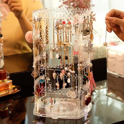 Transport Acrylic Rotating Earring Stand Ear Stud Holder Rack Large Capacity Jewelry Stand Necklace Pendant Display Hanger Stand