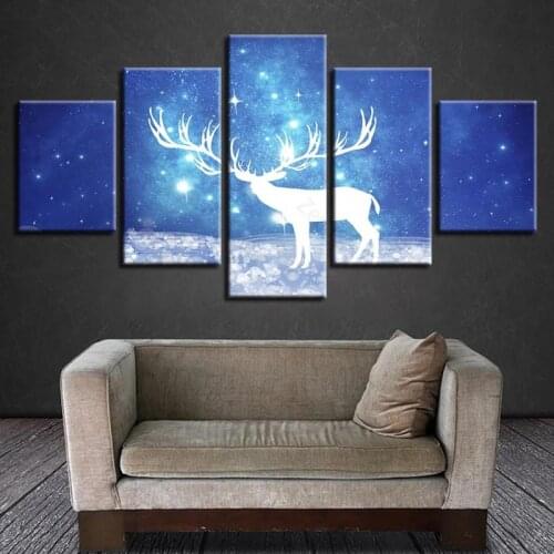 Poster Animals Blue Deer with Elf Hd Print Wall Art Decoration Canvas Paintings for The Living Room and Bedroom Frameless Style