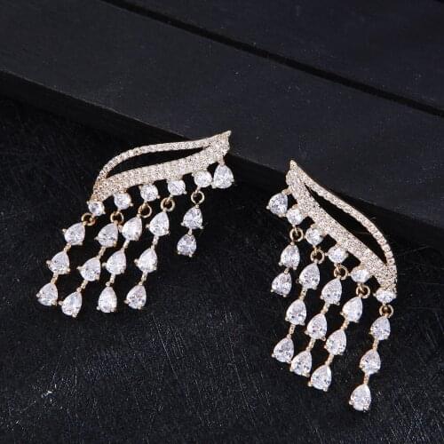 Luxury water Drop Tassels Fashion Multicolor Cubic Zirconia Women Dress Engagement Party Chandelier Earring Jewelry Gift E7513