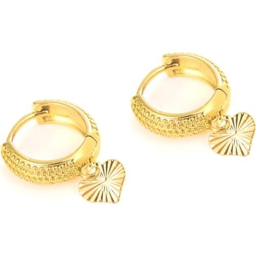 Fashionable Ladies Earrings of Love Round hang Heart Earring Real 24 k Fine Solid Yellow Gold GF Ornaments