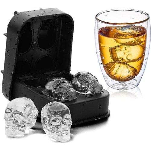 Silicone Skull Ice Cube Maker Tray Four-linked Silicone Ice Tray Mold Cake Pudding Chocolate Molds Skull Shape Ice Cube Molds