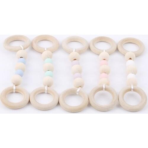 Baby Wooden Beads Silicone Teether Ring Chain For Infant Nursing Silicone Teething Tooth Training Accessories Baby Care