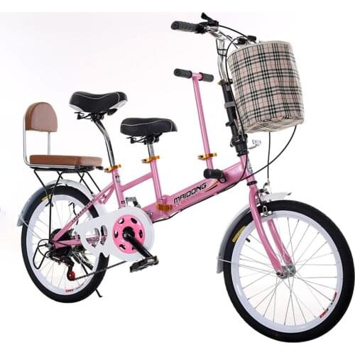 20 inch folding bike V brake Tandem Bike Parent-child bike 7 speeds mini bicycle with basket Folding Bicycle e