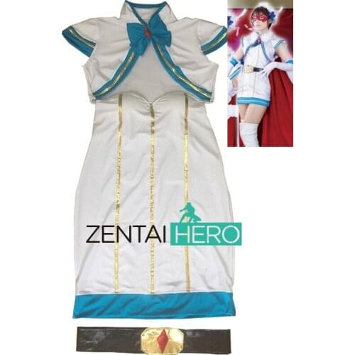 Super Heroine Womens Spandex Two Pieces Bodysuits Sexy White/Blue Girl Dress Lady Hero Zentai Catsuit Lycra Leotard