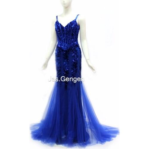 Hand Made Beading Mermaid vestidos formales Evening Dress V Neck Spaghetti Straps Backless Long Bridal Party Prom Dresses 2020