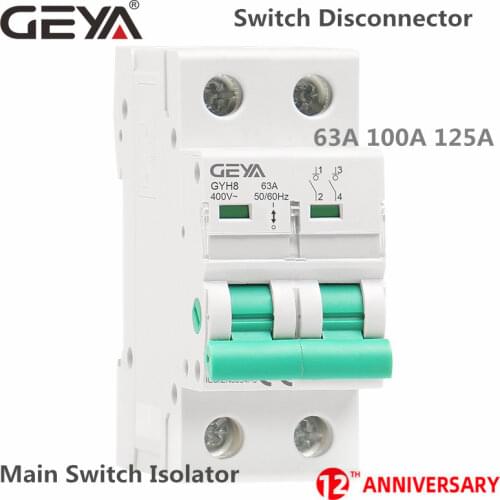 GEYA GYH8 Din Rail 2Pole Main Switch Function Disconnector Switch Isolator Circuit Breaker 400VAC DP Breaker
