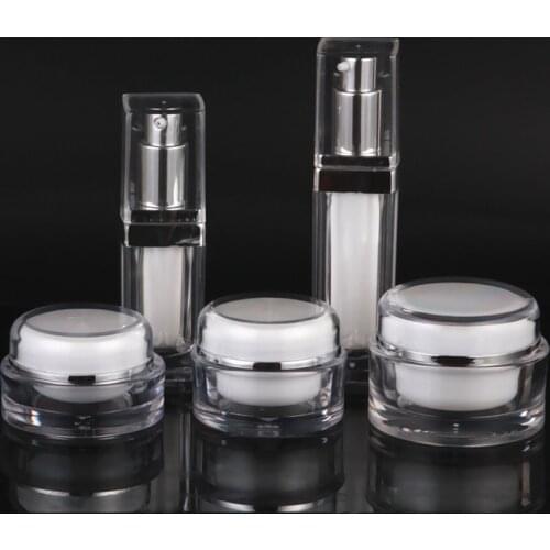 High-grade Acrylic Empty Cosmetic Packaging Pressing Lotion /Spray bottles Cream Jar Clear White Cosmetic Container