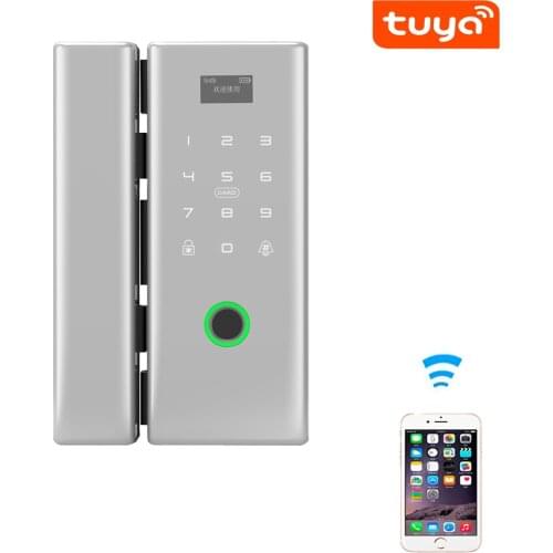 WiFi Tuya APP Remote Control Smart Fingerprint Card Password Lock For Frameless Glass Push Sliding Door