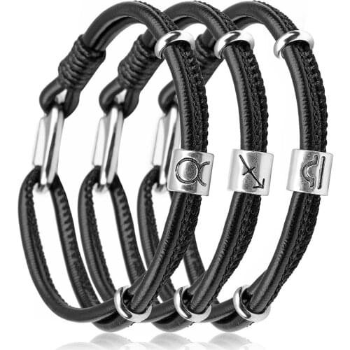 12 Style Women Jewelry Mens Bracelets Leather Rope Chain Bracelet Stainless Steel Buckle Zodiac Signs Rope Chain Birth Bracelet