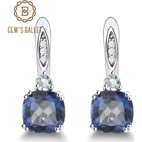 Gems Ballet 2.2Ct Natural Iolite Blue Mystic Quartz Sky Blue Topaz Gemstone Earrings For Women 925 Sterling Silver Fine Jewelry