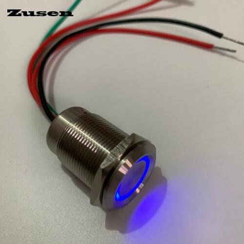 Zusen 19mm touch switch on/off type with wires push button switch with 6-24V led IP67