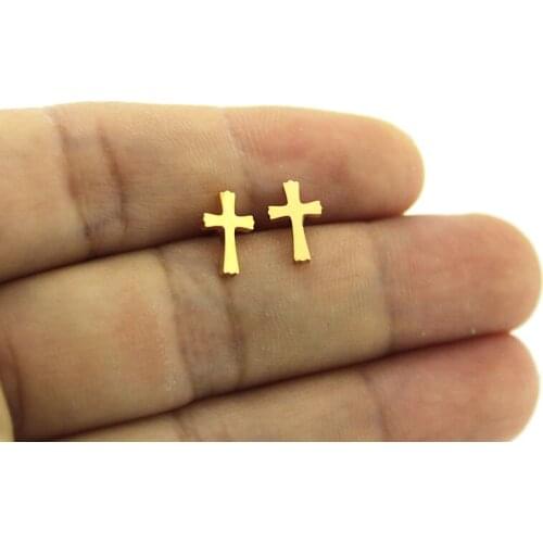 1Pair Tiny Cross Earrings Stainless Steel Earring Gold Color Blessed Ear Studs Jewelry For Women Kids Girls