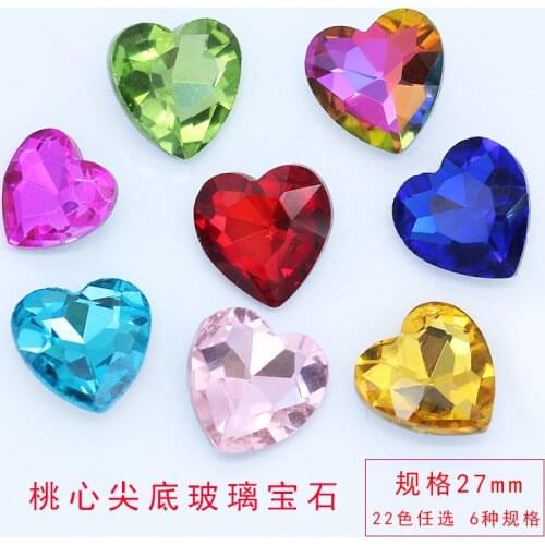 12p 27mm Heart color pointed foiled back strass stone faceted crystal glass rhinestones Diamante Kids Toy counter display Gems
