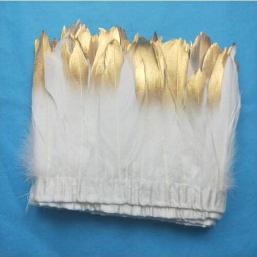 2M Beautiful Gold Goose Feather Trims height 15-20cm Duck Feather Fringes for Carnival Ornam Wedding party Decoration Ribbons