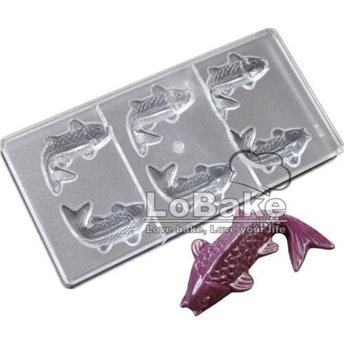 Chinese style 6 cavities lovely carp fish shape PC Polycarbonate plastic mold for chocolate accesorios de cocina baking supplies