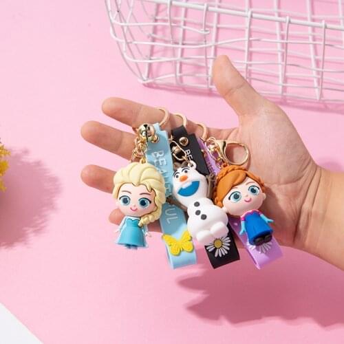 Disney Frozen Keychain Cartoon Anime Elsa Anna Alof Cute PVC Doll Key Chain Decoration Bag Ornament Pendant Accessories for Girl