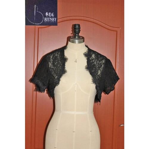 CJ6226059 Black Wedding Wrap New Arrival Wedding Cape Short Sleeves Evening Capes Lace Bolero Women Real Photos