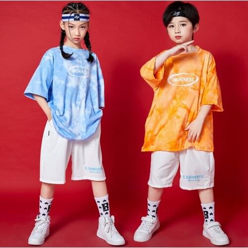 Kids Hip Hop Costumes Harajuku Tie Dye Print Summer T-shirts Girls Boy Casual White Shorts Jazz Streetwear Stage Outfits