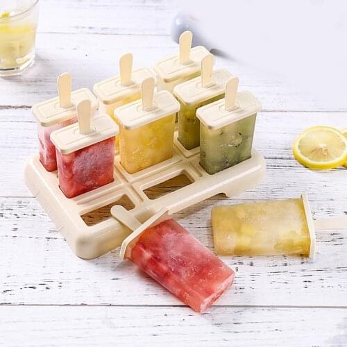 4/9 Cells Ice Cream Mold with Stick & Lid Reusable DIY Dessert Mould Ice Pop Maker for Home Kitchen Clear Color
