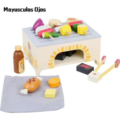 Simulation Barbecue Set Suit Picnic Oven Children Play House Wooden Meal Kitchenware Toys Baby 3-6 Years Old
