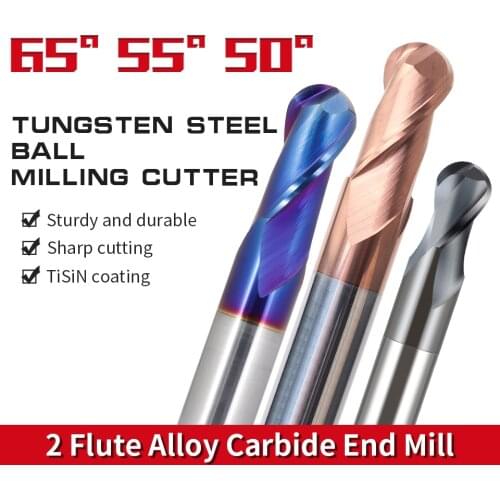 Augusttool HRC50 55 65 2 Flute Ball Nose End Mills Tungsten Carbide Cutter CNC Router Bit Milling Tool R0.5 R1 R2 6mm 8mm 10mm
