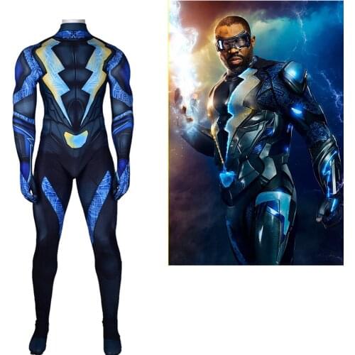 Custom Made Costume Black Lightning Cosplay Jefferson Pierce Costume Outfit Jumpsuit DC Superhero Costume Men Adult Halloween XL