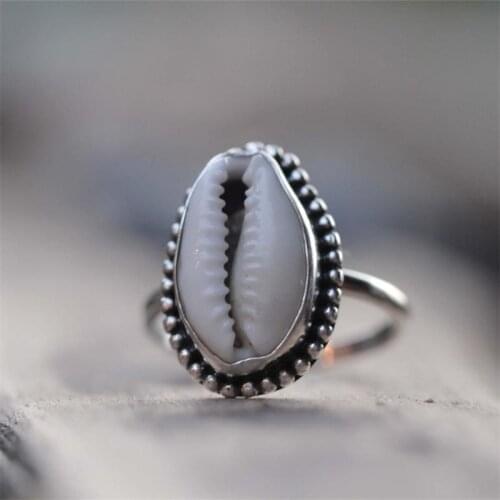 Beautiful Silver Color Cowrie Statement Ring Fashion Bohemian Cowrie Shell Rings for Women Jewelry