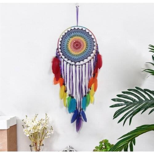 35cm Rainbow Handmade Tassel Dream Catcher Feather Weaving Crafts Nursery Kids Wedding Wall Decor Indian Dreamcatcher Big Size