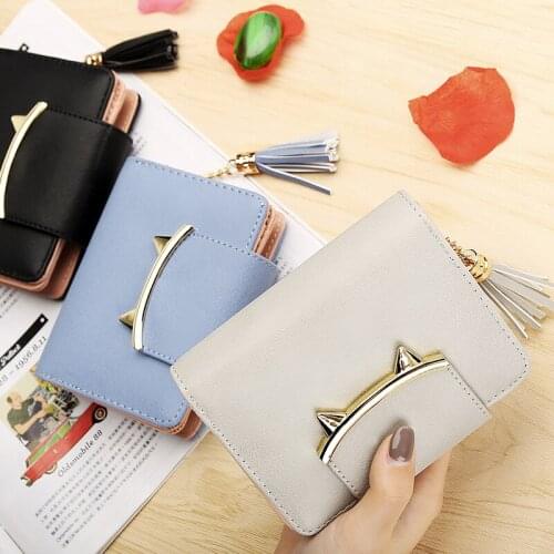 Small Wallet Womens Coin Purse Short Student Cute Mini Coin Bag Keychain Zipper&Button Small Bag Coin Wallets Pocket Cartera