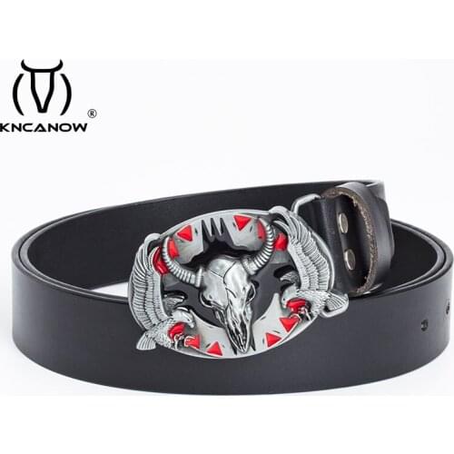 Fashion Luxury Brand Bull Buckle Smooth Silver Man Belts Genuine Leather Designer Leather Young Male Cowskin Waist Strap Coffee