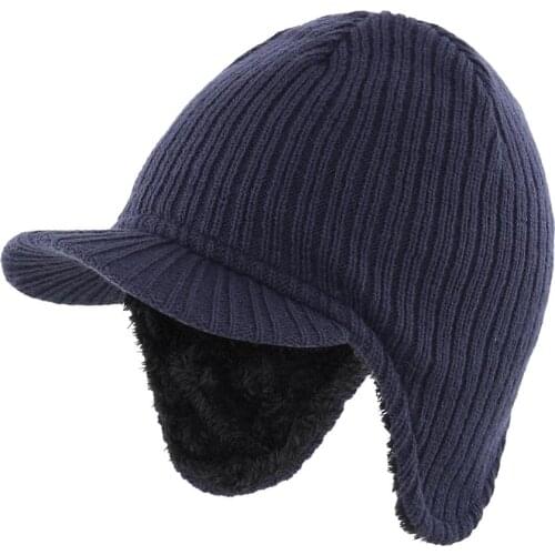 Connectyle Mens Winter Hat with Earflap Windproof Visor Beanie Soft Warm Knit Hat with Lining