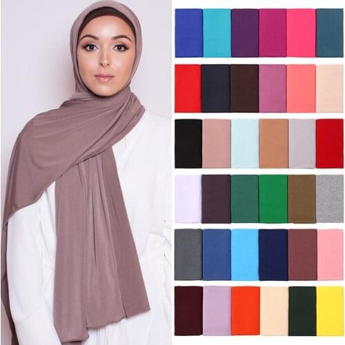 2021Multicolor Soft Elastic Cotton Muslim Hijab Jersey Scarf femme Islamic Long shawls and wraps women headscarf turban bandana