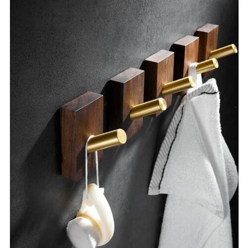 Tuqiu Bathroom Robe Hook Wall Hooks Wood Kitchen Towel Hook Brass Brushed Gold Key Hat Bag Hanger Holder Clothes Hook