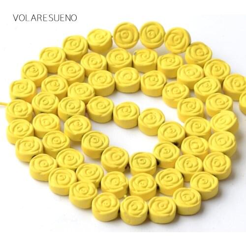 Natural Stone Yellow Hematite Stone Rubber Matte Round Petal Beads For Jewelry Making 6mm Space Loose Beads Diy Bracelet 15"