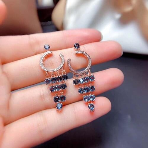 Natural London Blue Topaz Drop Earrings Top Quality S925 for Women Blue Gemstones Eardrops 3mm Grape shape Party Retro Elegance
