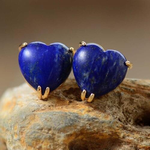 New Classic Women Earrings Elegant Heart Shape Lapis Labradorite Amethysts Stud Earring Teengirls Luxury Jewelry Bijoux