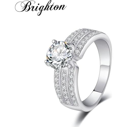 Brighton New Trendy Luxury Big Round Cubic Zircon Rings For Women Weeding Fashion Crystal Engagement Jewelry Gift Elegant Bijou