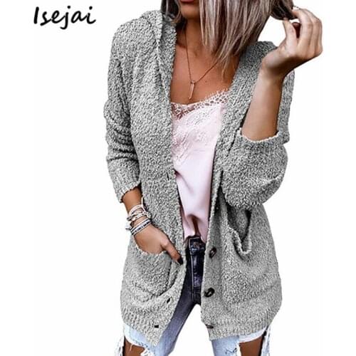 2021 Autumn Winter Single Button Hooded Sweater Cardigan Hoodies Fleece Sweater Women Coat