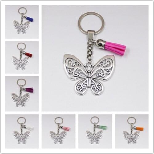 1pcs Butterfly Gift Butterfly Charms With Pink Tassel Keyring Animal Keychain Bag Charms For Women Nature Jewelry