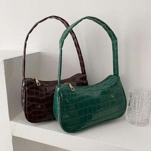 Popular Simple Female Daily Bag Alligator Pattern Shoulder Bag Handbags Women Bright Leather Casual Travel Totes