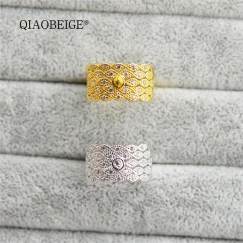 QIAOBEIGE 3pcs Wholesale Chinese Vintage pearl ring mountings 925 sterling silver Adjustable wide ring with Pin for loose Pearl