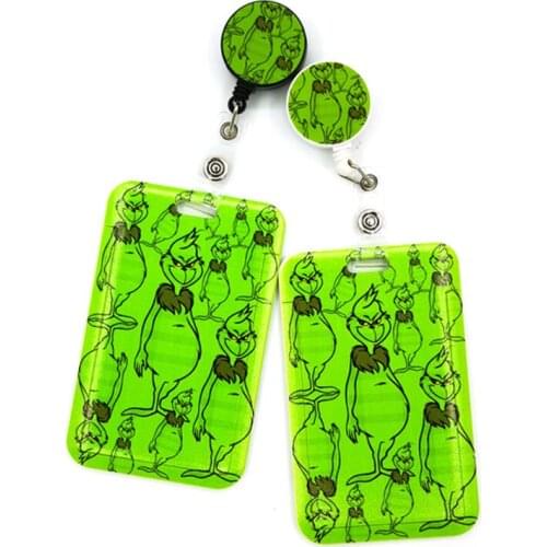 Christmas Cartoon Cute Credit Card Cover Lanyard Bags Retractable Badge Reel Student Nurse Name Clips Card ID Card Holder Chest