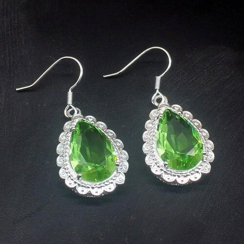 Fashion Unique Perfect Green Topaz Genuine 925 Silver Dangle Hook Earrings Jewelry Gifts for Women Girls 20213671