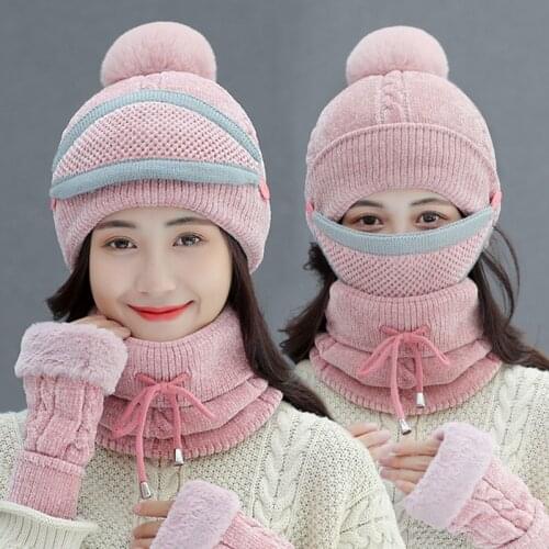 Beanies Hat Female Winter Wool Skullies Cap Thickening Warm Ear Protection Cold Proof Cycling Knitted Caps Fashion Gloves H7285