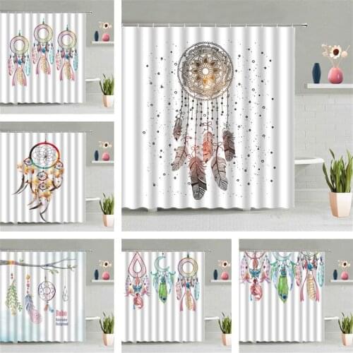 Nordic Dream Catcher Shower Curtain Colourful Feather Bathroom Accessories Set Waterproof Hanging Curtains Screen Home Decor