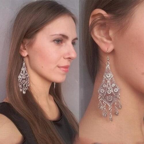 Vintage Water Drop Tassel Earrings for Women Ethnic Style Hollow Flower Carved Multilayer Geometric Long Drop Earrings Jewelry