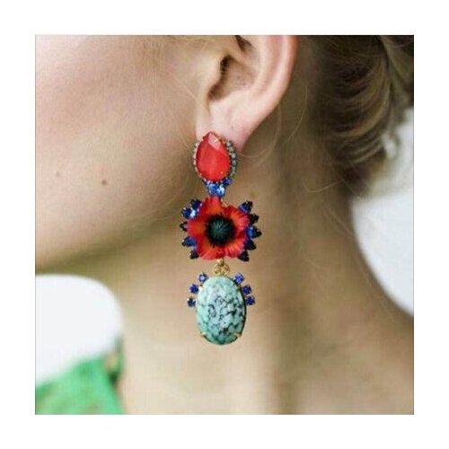 Vintage Stones Flower Earrings for Women Jewelry Wholesale Charm Fashion Long Statement Drop Earring