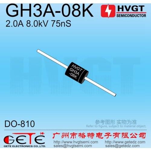 HVGT,High voltage diode 8kV,GH3A-08K, Silicon rectifier diode 2A 8kV 75ns, Fast recovery, High current, Large surge