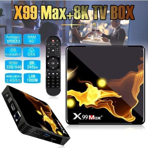 X99 MAX+ 2.4G/5G Set Top Box Android9.0 8K Quad-Core TV Box Support HDMI-compatible, WiFi, Bluetooth with IR Control